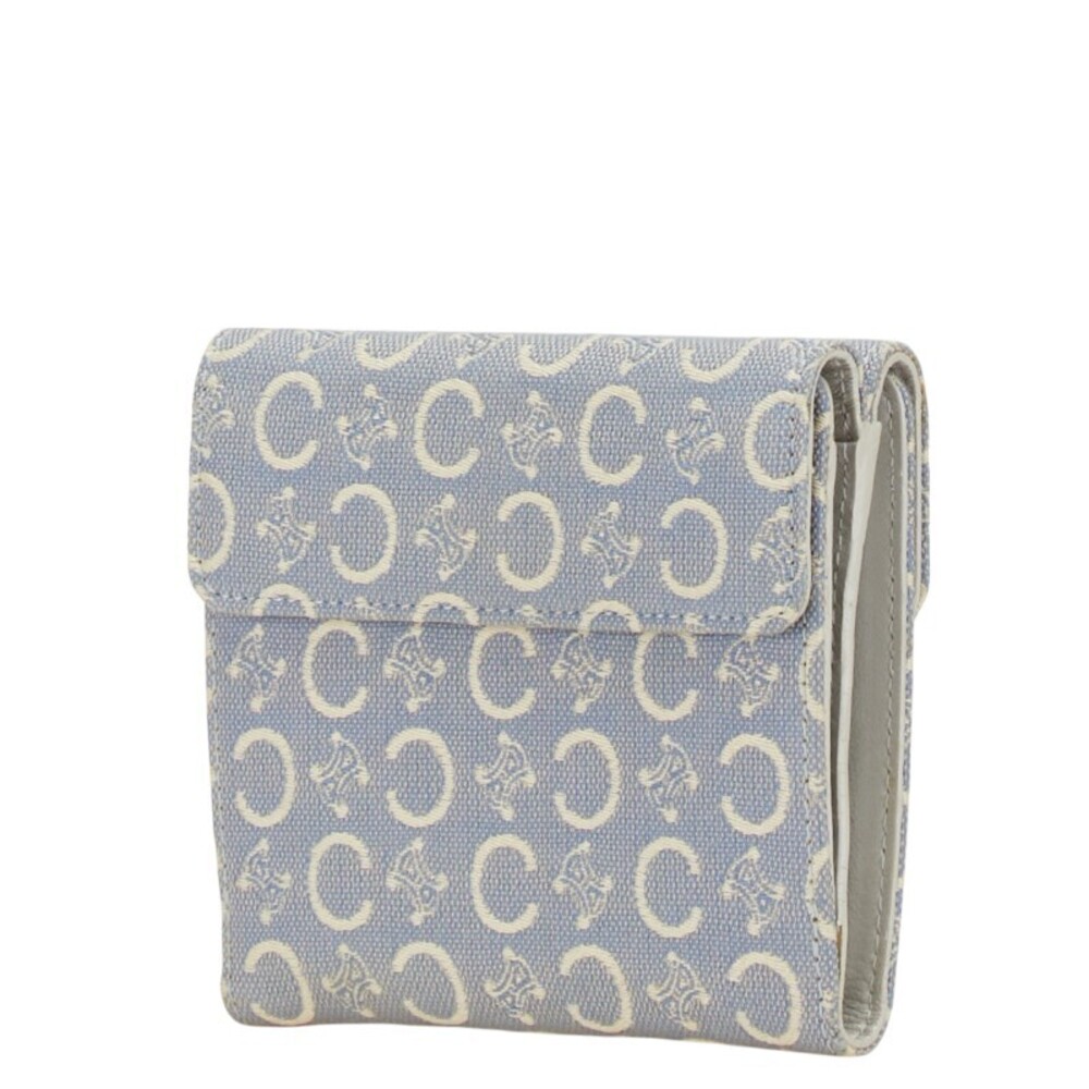Celine Macadam Blue Wallet White Canvas Leather Bifold